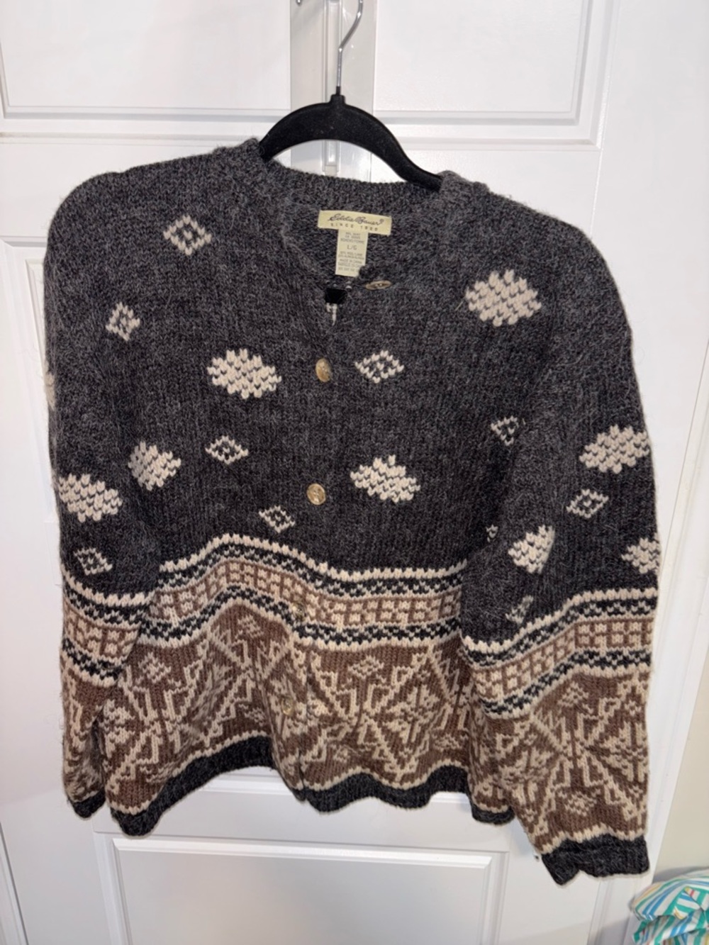 Eddie Bauer Dark Gray & Brown Nordic Wool Cardigan
